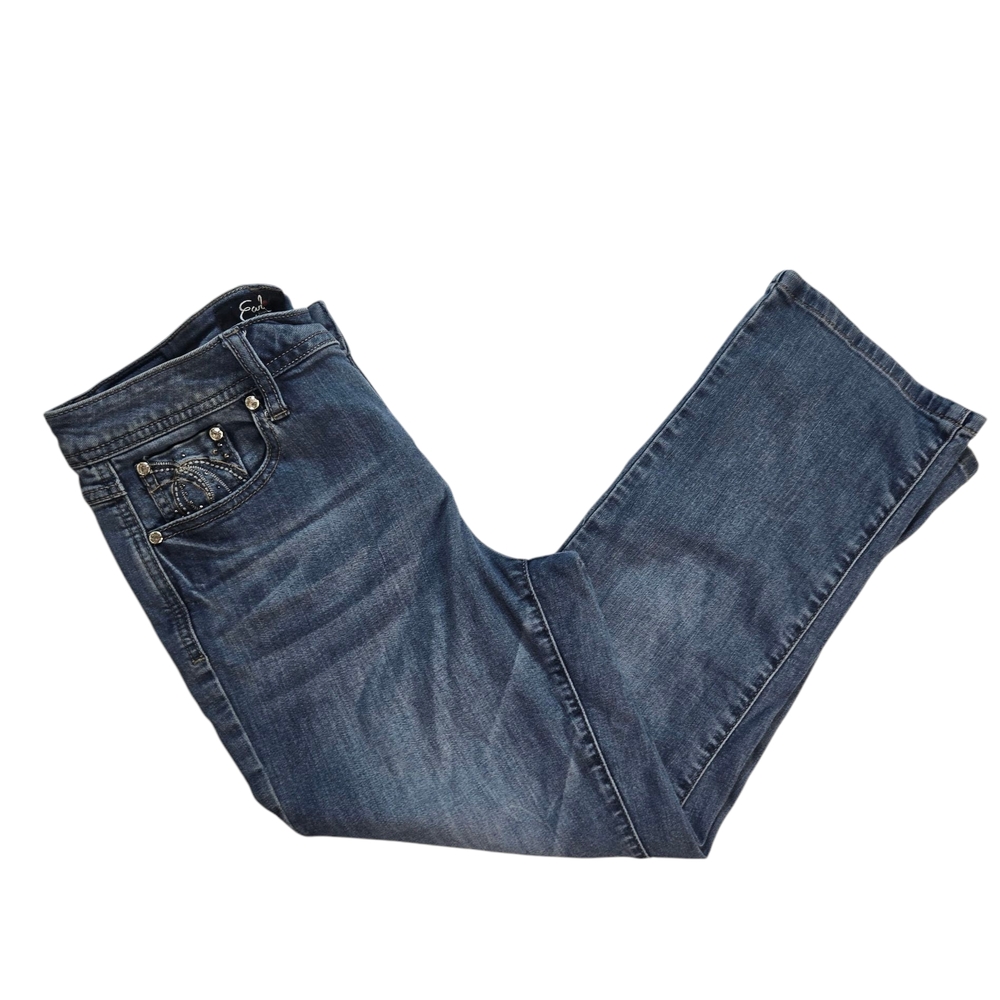 Stylish Blue Denim Earl Crop Jeans With Jewel Design Sz 10